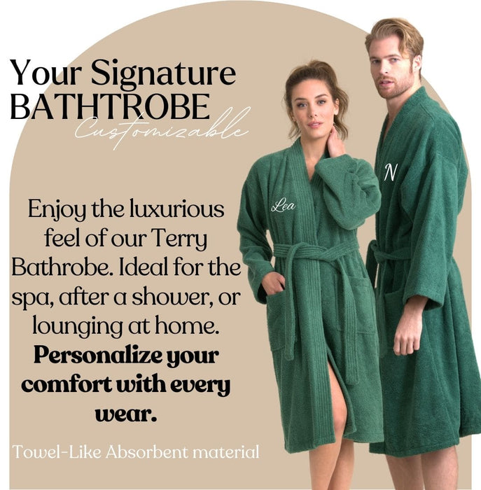 Men's Terry Cloth Bathrobe, Kimono Style, Luxury & Comfortable, (Green)