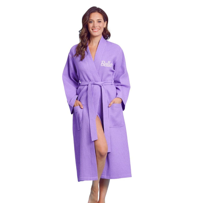 Premium Women's Long  Cotton Turkish Waffle Bathrobe, Kimono Style, Comfort & Softness (Lavender)