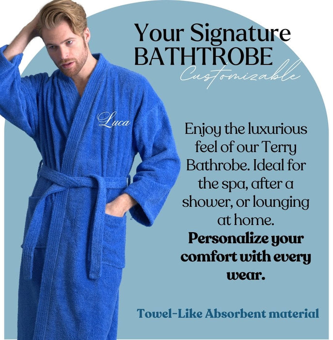 Men's Terry Cloth Bathrobe, Kimono Style, Luxury & Comfortable, (Royal Blue)