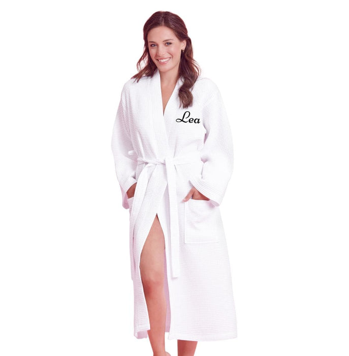 Women's Long Cotton Turkish Waffle Bathrobe, Kimono Style, Comfortable & Softness, Polyblend (White)