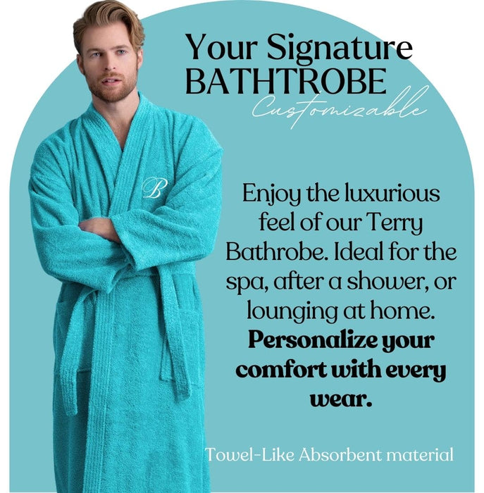 Men's Terry Cloth Bathrobe, Kimono Style, Luxury & Comfortable, (Aqua)