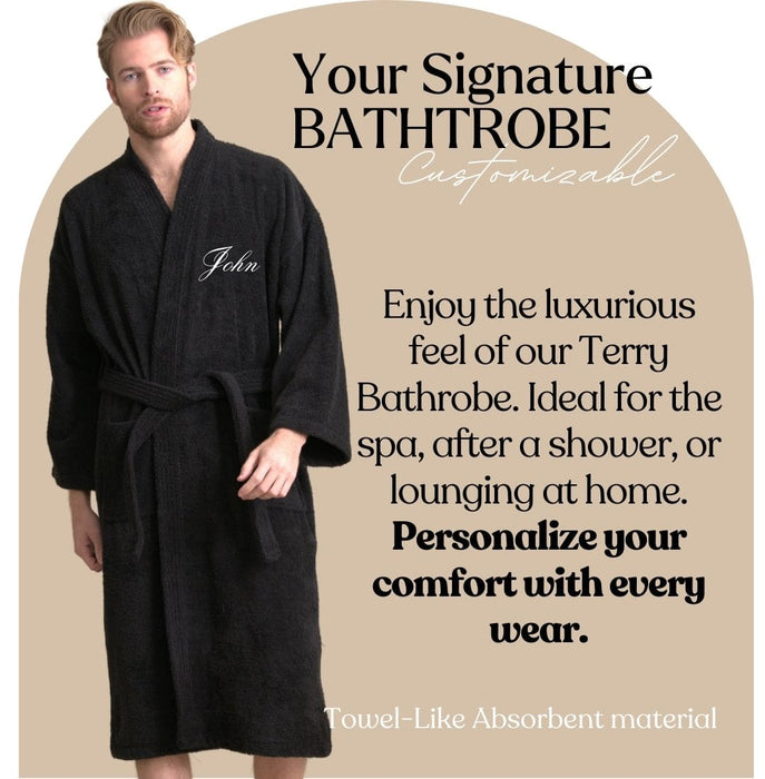 Men's Terry Cotton Bathrobe, Kimono Style, Luxury & Comfortable, (Black)