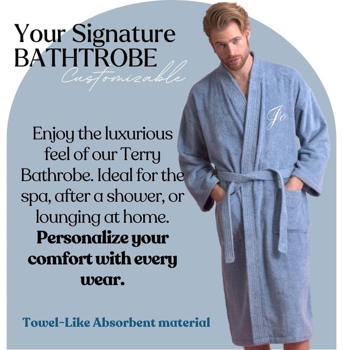 Men's Terry Cloth Bathrobe, Kimono Style, Luxury Terry Cotton Turkish & Comfortable, (Light Blue)