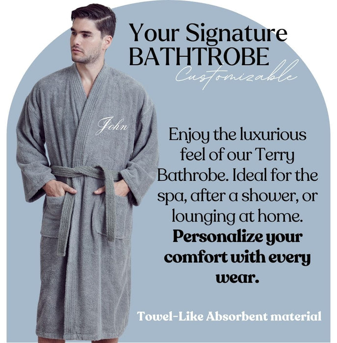 Men's Terry cloth Bathrobe, Kimono Style, Luxury & Comfort, Soft & Breathable,  (Gray)