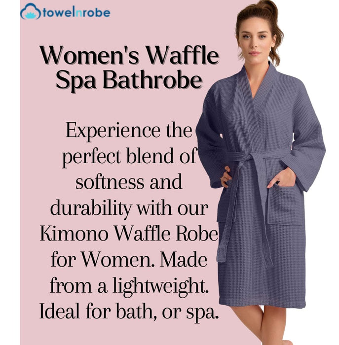 Women's Long Waffle Bathrobe, Kimono Style, Comfortable & Absorbent (ANT)