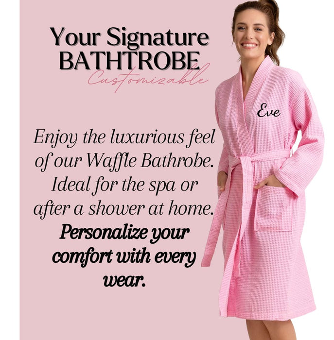 Premium Women's Long Waffle Bathrobe, Kimono Style, Luxury Robe Poly blend (Pink)