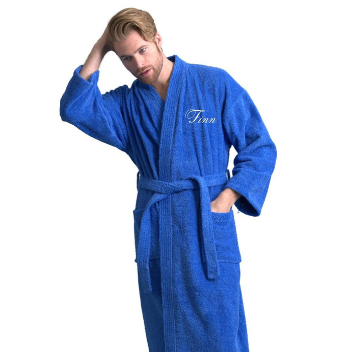 Men's Terry Cloth Bathrobe, Kimono Style, Luxury & Comfortable, (Royal Blue)