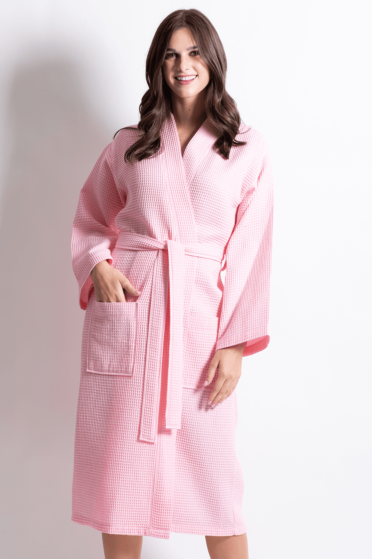 Premium Waffle Robe Long Polyblend Blush — Robesnmore 9414