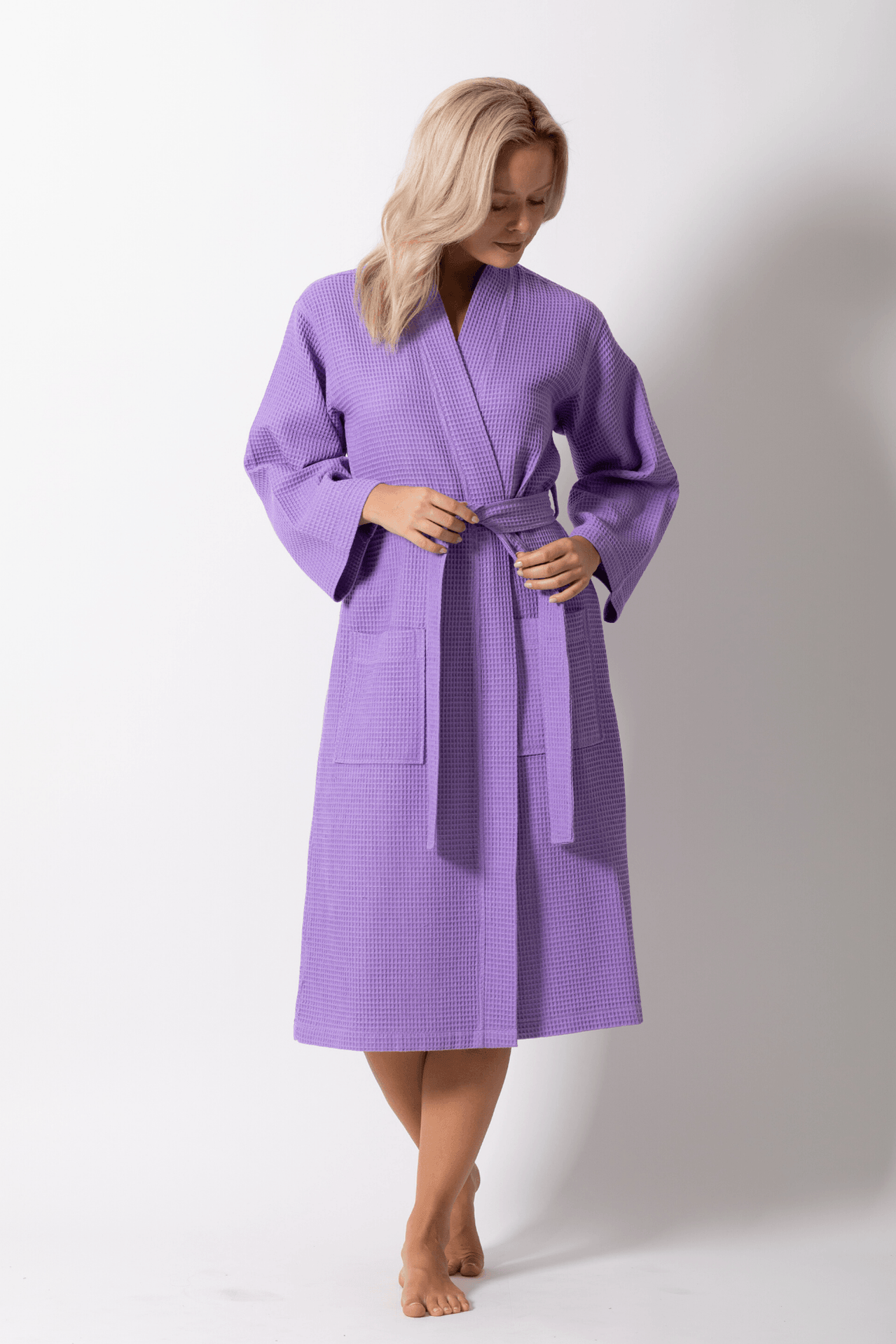 Premium Waffle Robe Long Polyblend Lavender — Robesnmore 5244