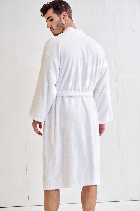 logo-embroidered bathrobe in white